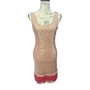 Rue21 Rose Gold Sequin Fringe Dress – Size M, Party-Ready Sparkle ✨